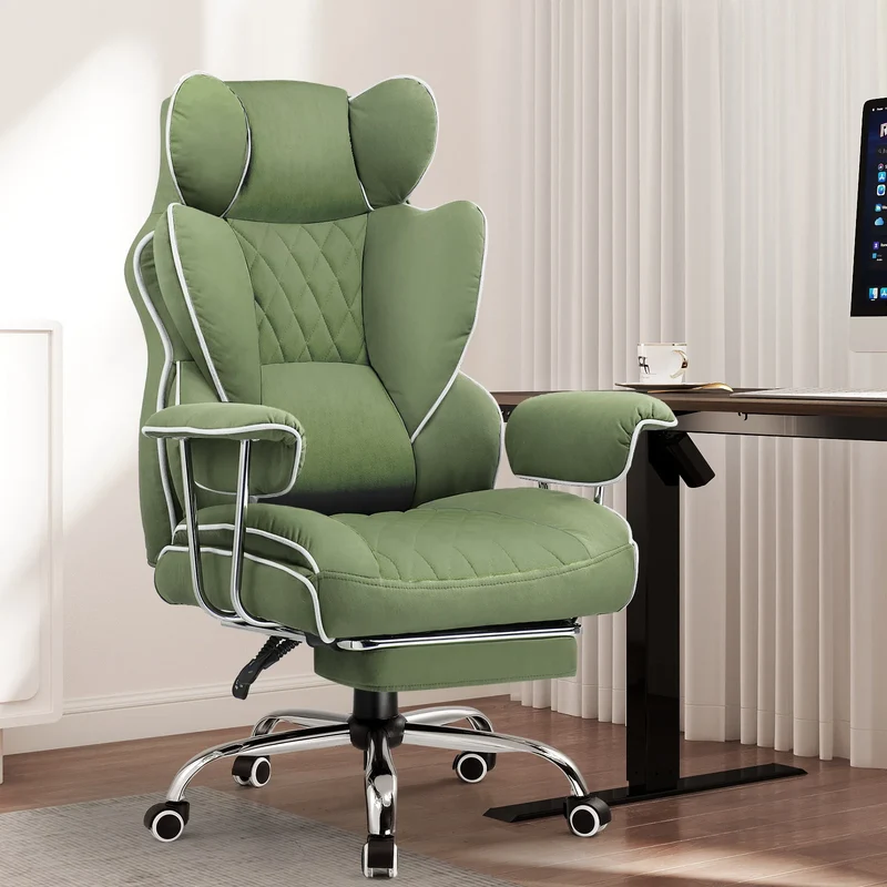 Ergonomische Bureaustoel - Gaming Stoel - Stoelen - Bureaustoelen - met Pocketvering Rugsteun -Verstelbare Voetsteun - Comfortabele Brede Zitting - 90-135° Kanteling - met Armleuningen en Wieltjes - Groen - Stof