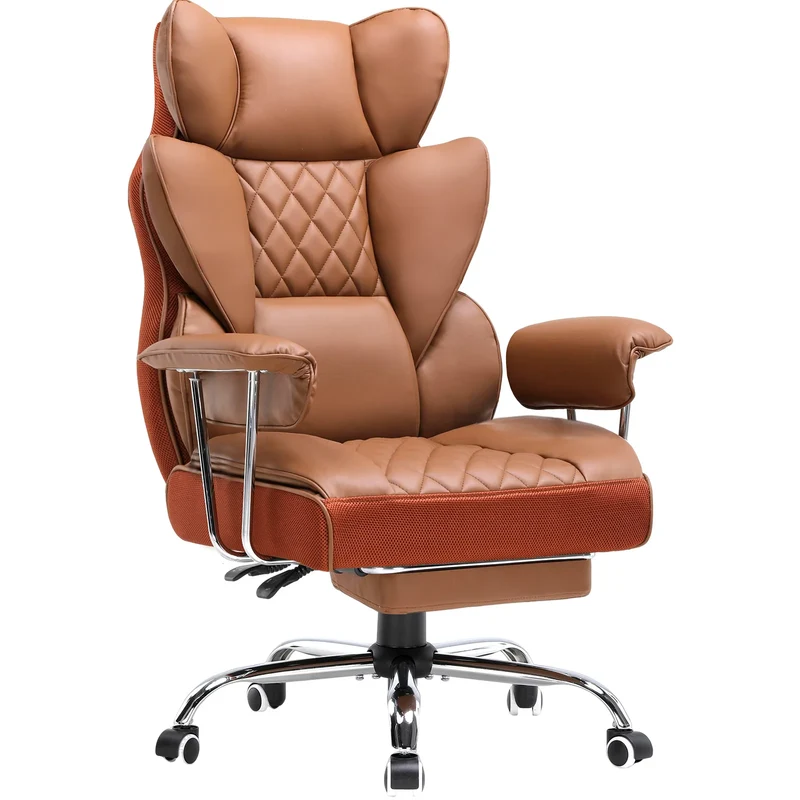 Ergonomische Bureaustoel - Gaming Stoel - Stoelen - Bureaustoelen - met Pocketvering Rugsteun -Verstelbare Voetsteun - Comfortabele Brede Zitting - 90-135° Kanteling - met Armleuningen en Wieltjes - Bruin - Stof