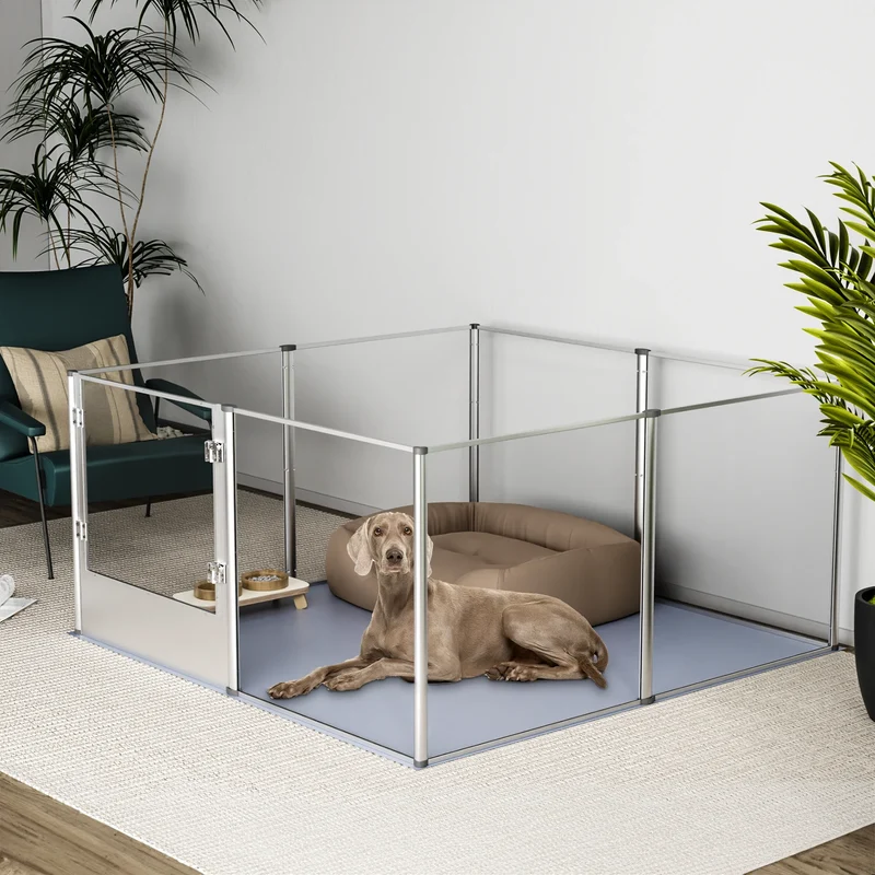 Acryl Hondenren - Hondenkennel - Hondenbox - Duidelijke Acryl Hondenhok - Whelpbox - Speelhek - 132x132x80,5cm - Transparant Dierenhek - voor Kleine en Middelgrote - Honden en Konijnen