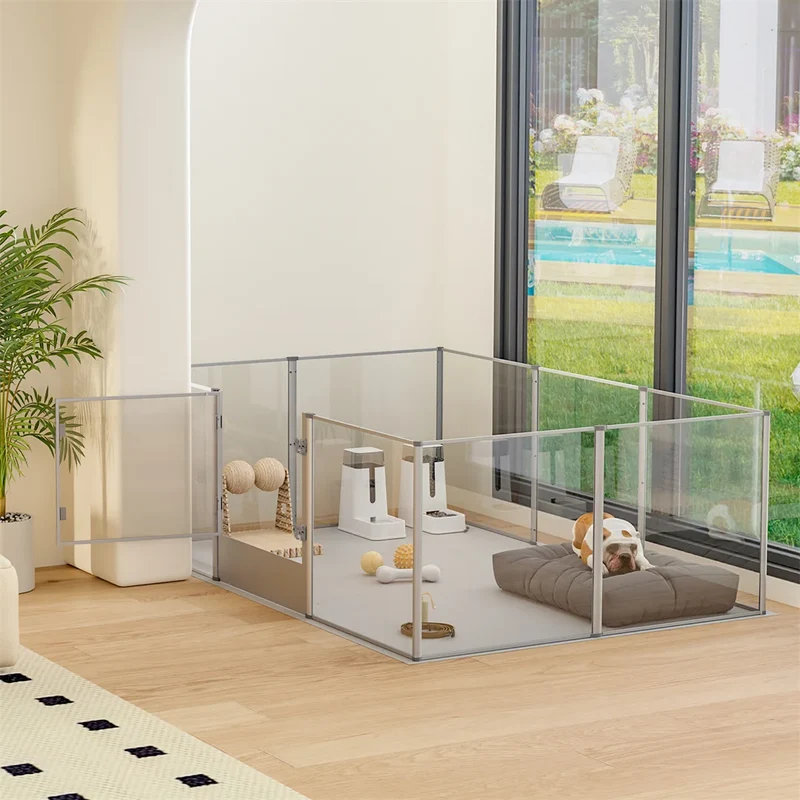 Acryl Hondenren - Hondenkennel - Hondenbox - Duidelijke Acryl Honden - Whelpbox - en Speelhek - 180x120x61cm - Transparante Puppyren - met Deur - en Waterdichte Bodem