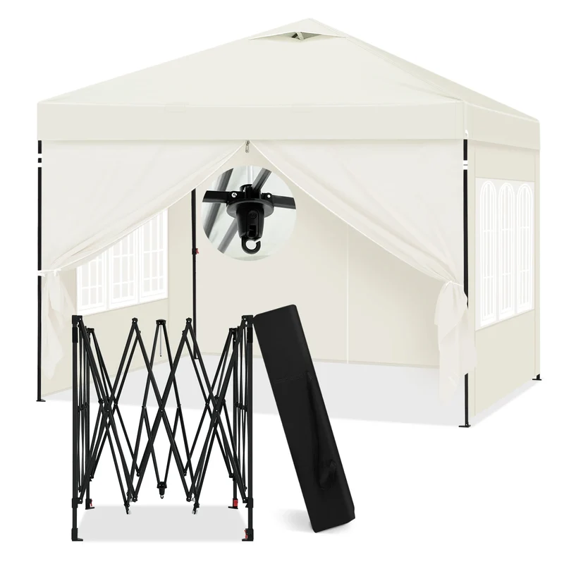 Paviljoen - Tuinpaviljoen - Partytent - Tuintent - Pop-up Kliksysteem - Stabiel - Vouwtent - Opvouwbaar - Waterdicht - Winterbestendig - 50+UV-Bescherming - voor Tuin - Buiten - Achtertuin - 210D Oxford - 3 x 3 m - Beige