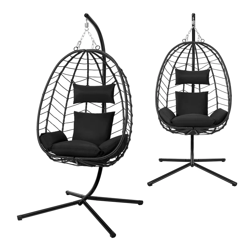 Schommelstoel - Hangende Ei-stoelen - Hangmat -Headrest - met Metalen Standaard - Zitkussen - Draagvermogen 150 kg - voor Tuin - Balkon - Terrasdecoratie - 102 x 100 x 196 cm - Antraciet
