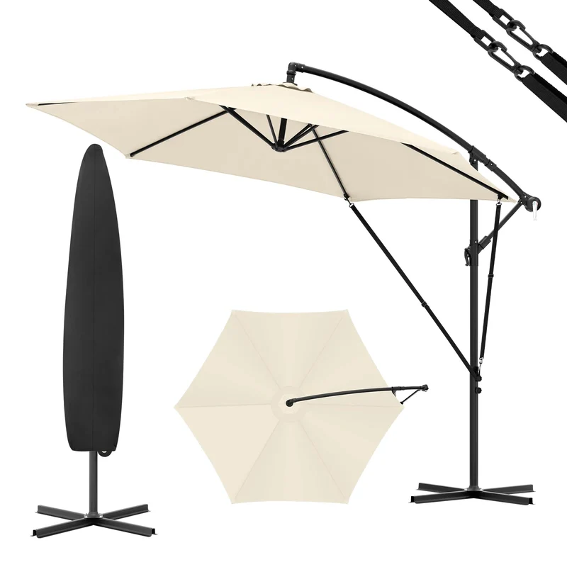 Parasol - Zweefparasols - Tuinparasol - Balkonparasol - Recht Kantelbaar - UV-bestendig - Duurzaam - Waterdicht - voor Buiten - Tuin - Terrastafel - Rond - Polyester -310 x 310 cm - Beige