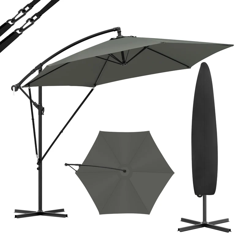 Parasol - Zweefparasols - Tuinparasol - Balkonparasol - Recht Kantelbaar - UV-bestendig - Duurzaam - Waterdicht - voor Buiten - Tuin - Terrastafel - Rond - Polyester -310 x 310 cm - Donkergrijs