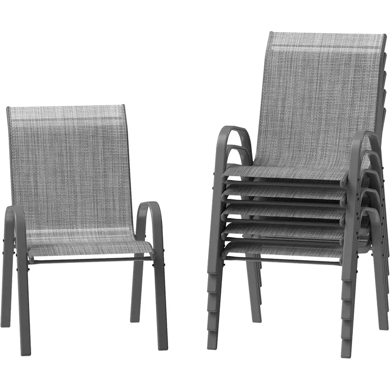Tuinstoelen - Tuinstoel - Tuinmebeul - Set van 6 - Stoelen - Metalen - Stapelbare - Weerbestendige - Ademend Textileen - Geschikt voor Terras - Balkon - Comfortabel - Ademend - Draagvermogen 150 kg - Grijs