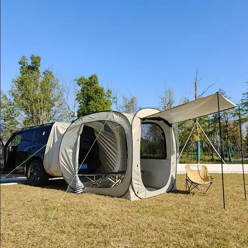 Pop-up Auto Tent - Car Tent - Bustent - Koepeltenten - voor 4-Persoons - Campingtent voor SUV - Caddy - Daktent - Waterdicht - All-Weather Vouwtent met Luifel - voor SUV & Aanhanger - Khaki