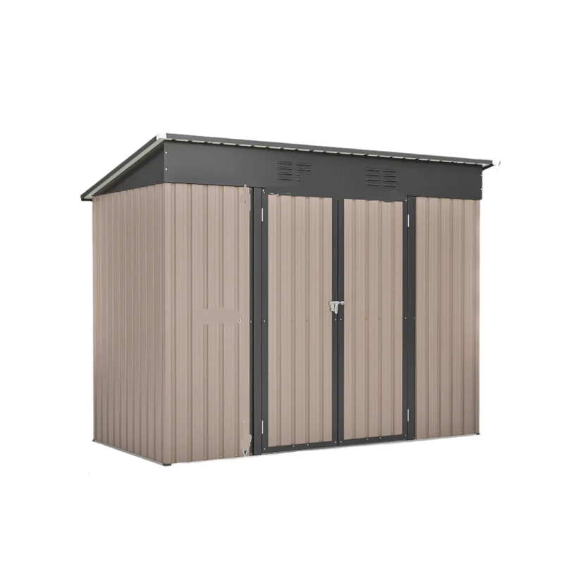 Tool Schuur - Tuinhuis - Buitenkast - Gereedschapsschuur - Gereedschapskast - Opbergruimte - 8x4ft - met Metaal Basis - Tuinschuur - voor Buiten - Terras - en Tuinopslag - Bruin