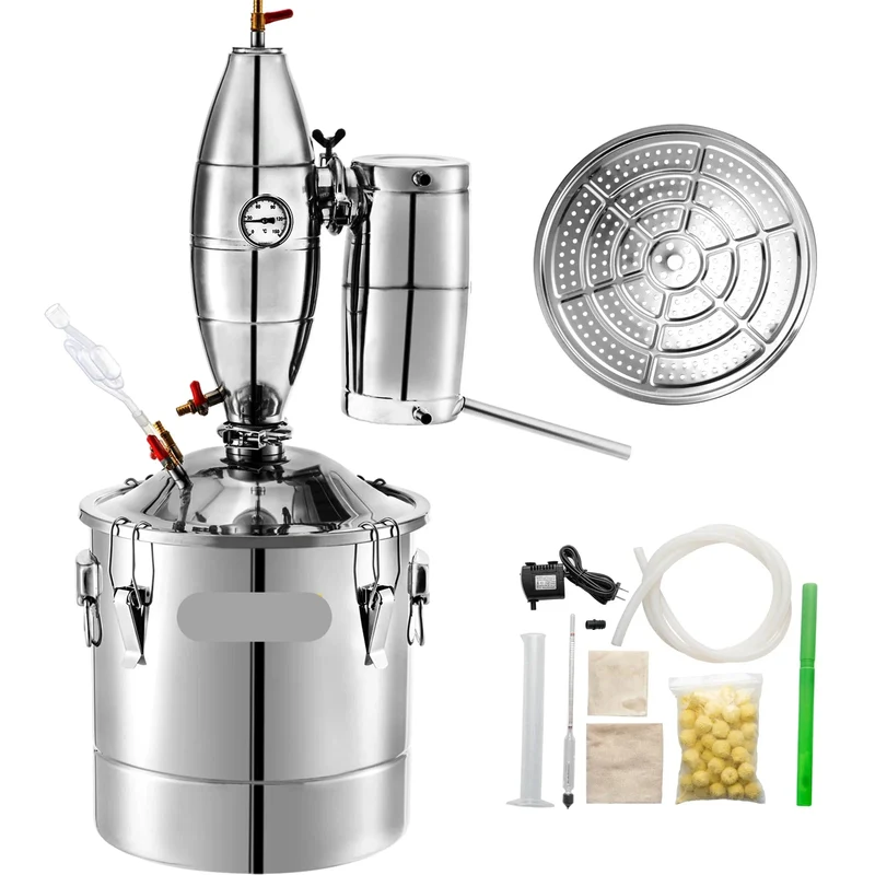Alcohol Distilleerder - Destilleerapparaat Etherische Olie - Moonshine Still Distiller - Distilleerketel voor Alcohol - 30L - RVS - Bierbrouw Installatie - DIY Wijnapparaat - voor Bier - Wijn - Moonshine & Etherische Oliën