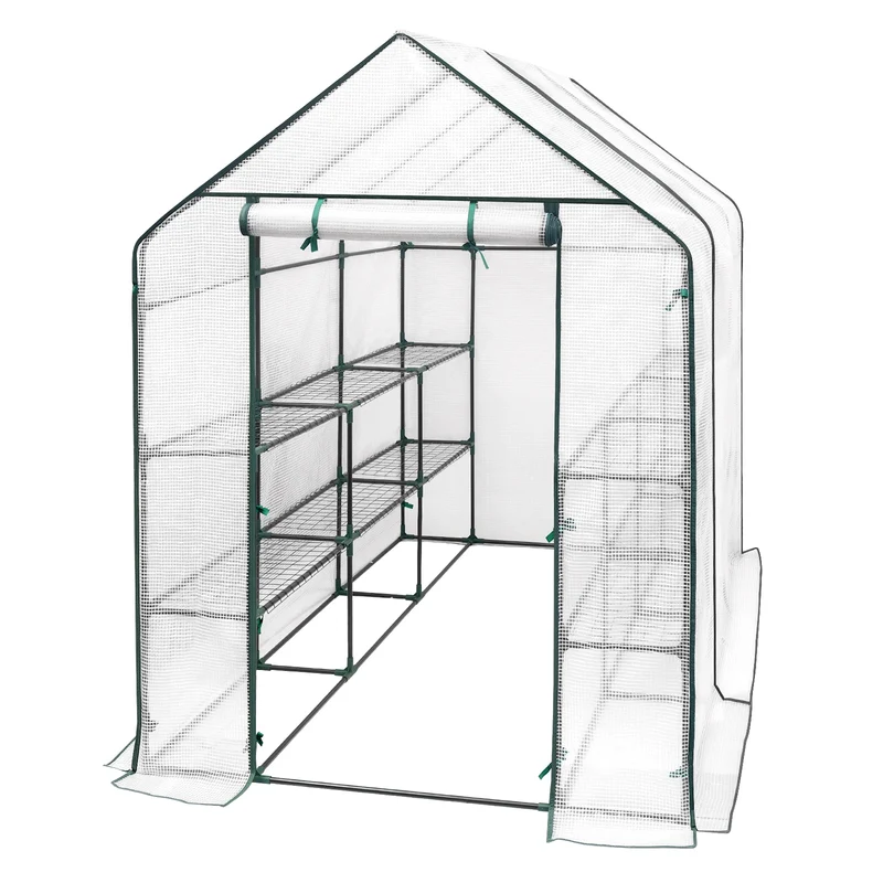 Foliekas - Broeikas - Hobbykas - Kweekkas - Huishoudelijke Schuur - voor Tomaten - Planten - Beschermt Tegen Kou - Regen - Vorst - PER - Geverfde Stalen Buizen - 143 x 215 x 195 cm - Wit