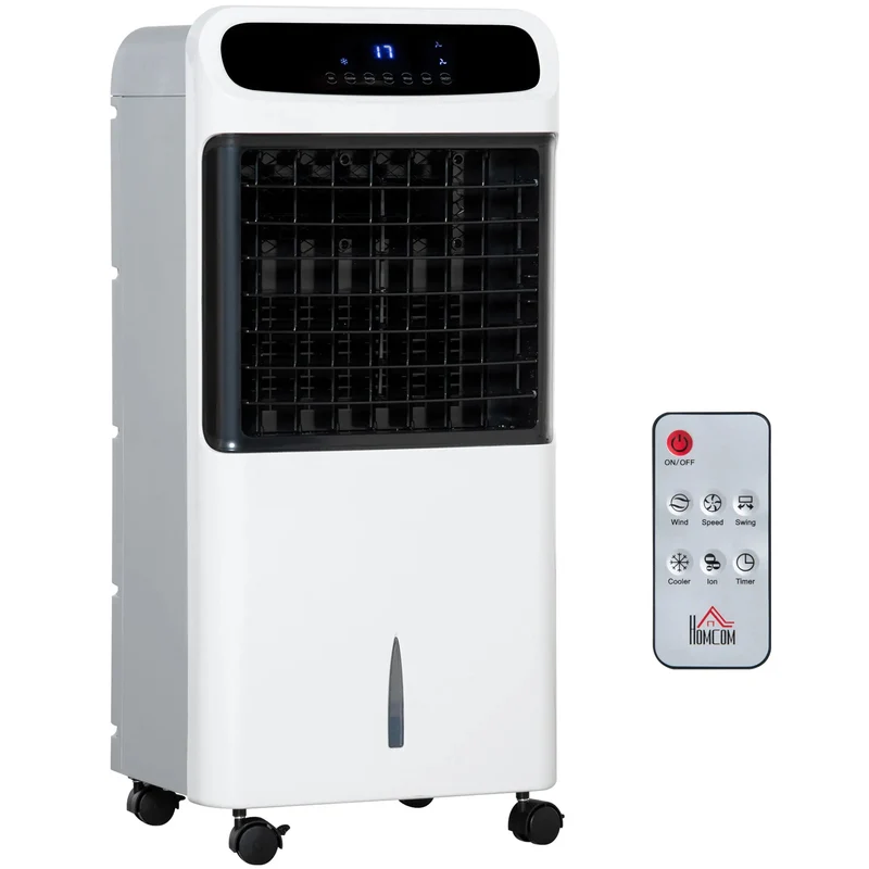 Mobiele Airco - Draagbare Airconditioning - Mini-Airconditioning - Verdampings Luchtbevochtiger - met Wielen - 12L Reservoir - voor Koeling - Ventileren - Ontvochtigen - 75W - 25-35 m² - 220-240 V/50HZ - 38 x 35 x 81 cm - Wit & Zwart