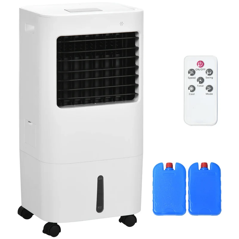 Mobiele Airco - Draagbare Airconditioning - Mini-Airconditioning - Verdampings Luchtbevochtiger - met Wielen - 15L Reservoir - voor Koeling - Ventileren - 65W - 62dB - 15-20 m² - 220-240 V/50HZ - 32 x 37 x 74 cm - Wit