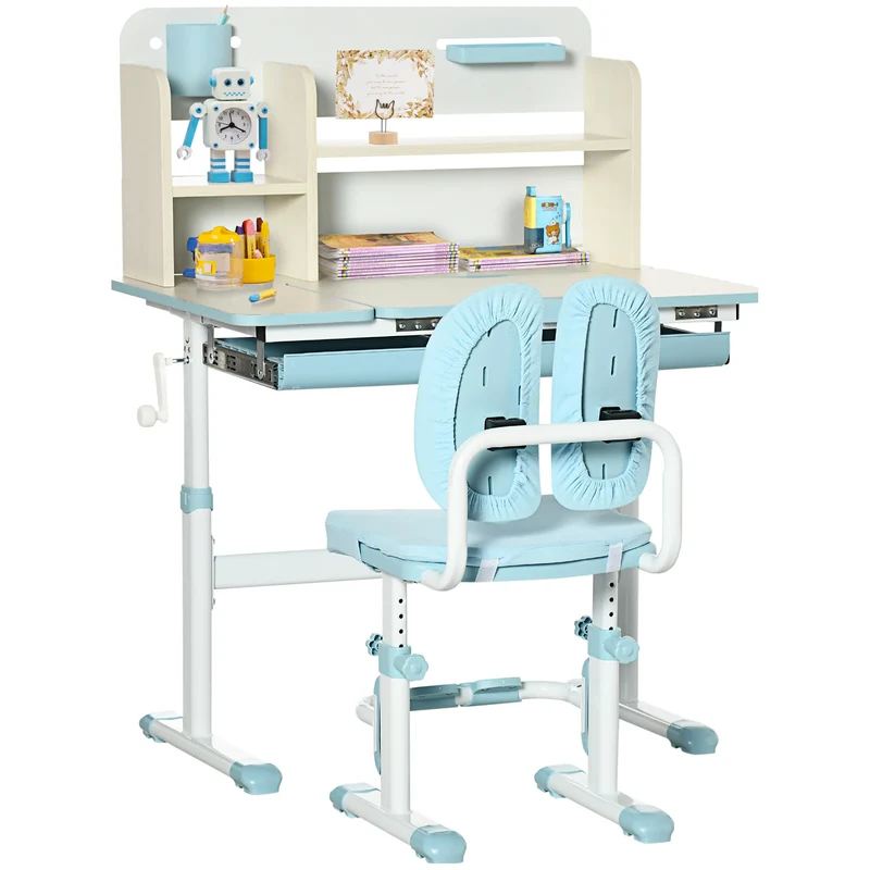 Kindermeubelset - Kindertafel - Kinderstoel - Kinderbureau - Kinder Bureau & Stoel Set - Studie Tafel & Stoel - Hoogter Verstelbar - voor Kinderen - 3-12 jaar oud - PP - MDF - Staal - Polyester - Schuim - 80 x 52 x 88-109 cm - Blauw