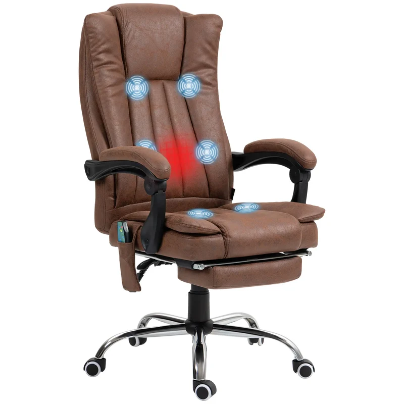 Massagestoel - Ergonomische Bureaustoel - Gaming Stoel - Kantoorstoel - Stoelen - met Verstelbare Rugleuning - en Verwarming - 6 Massagepunten - 360° Draaibaar - Verstelbare Voetsteun - Bruin