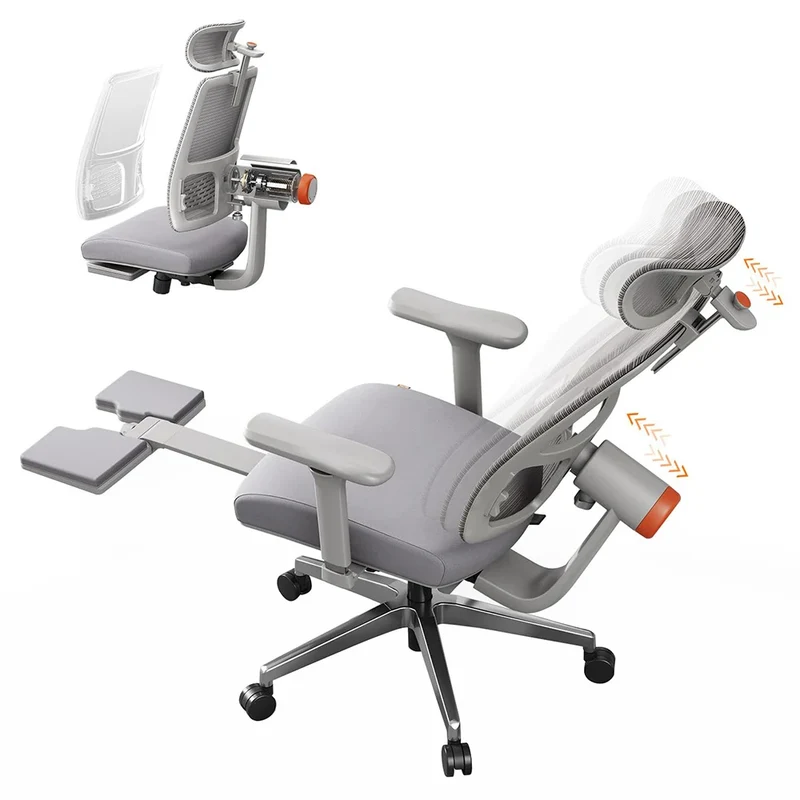 Ergonomische Bureaustoel - Gaming Stoel - Stoelen - Bureaustoelen - met Voetsteun - Auto-Volgende Rug -en Hoofdsteun - 4D Armleuningen - Verstelbare Lendensteun - Voor Thuiswerk & Kantoor - Zilver