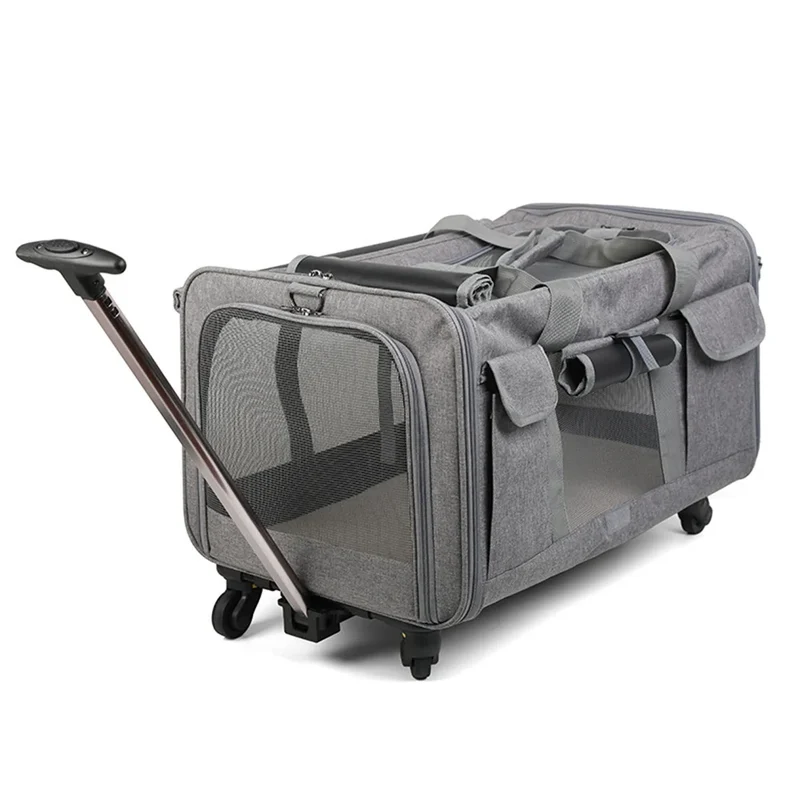 Huisdierentrolley - Honden & Katten Trolley - Reismand Trolley - Outdoor Tas - Draagbare Huisdier Trolley Case - Universele Wiel - Ademende - Opvouwbare - Grote Capaciteit - voor Huisdieren - Oxford-doek - 39 x 60 x 43 cm - Grijs