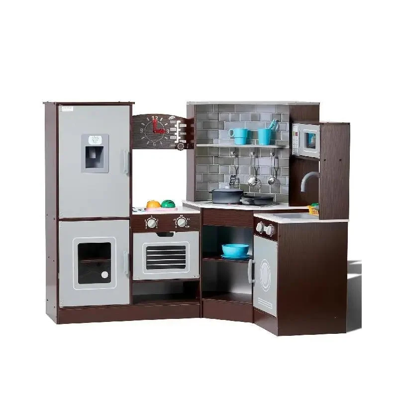 Speelkeuken - Speelgoedkeuken - Keukenset - met Ijsmachine - voor 3-6 jaar - Peuters - Solide Structuur - Oneindige Verbeelding - Educatieve Waarde - Leuke Interactie - Hout - 110 x 80 x 91 cm - Koffie