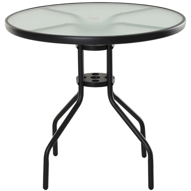 Tuintafel - Tuintafel Rond - Bijzettafeltje - Metaalenbijzettafel - Bistrotafel - Salontafel - met Gat voor Paraplu - voor Terras - Tuin - Ø80 x 72 cm - Zwart