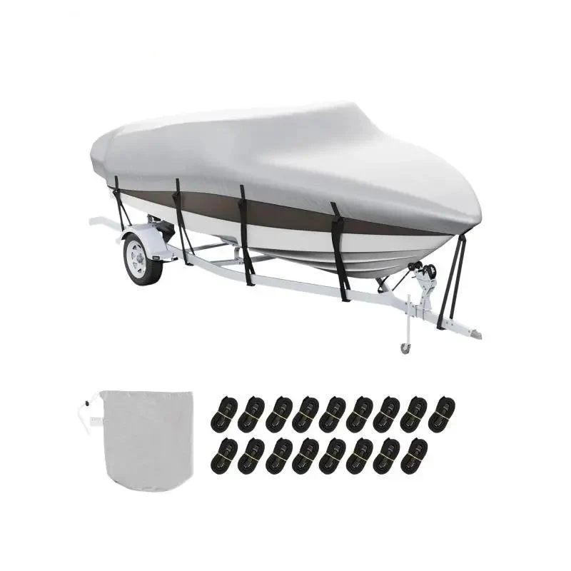 Boothoes - Bootzeil - Afdekzeil Boot - Trailerbare Waterdichte - met Motorafdekking- Gespriemen - 600D Oxford-materiaal - 23'-24' - Lichtgrijs