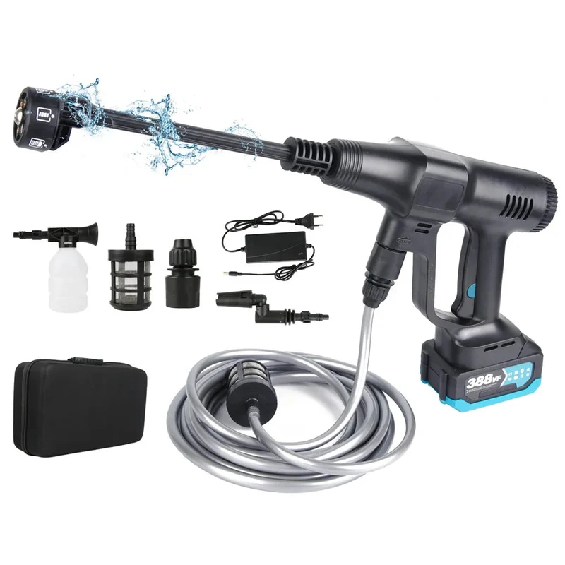 Hogedrukreiniger - Terrasreiniger - Hogedrukreiniger Accu - Elektrische Hogedrukreiniger - 200Bar - 6-in-1 - Draadloos Spuitpistool - voor Auto - Tuin - Terras - 3500W - 18V - Zwart