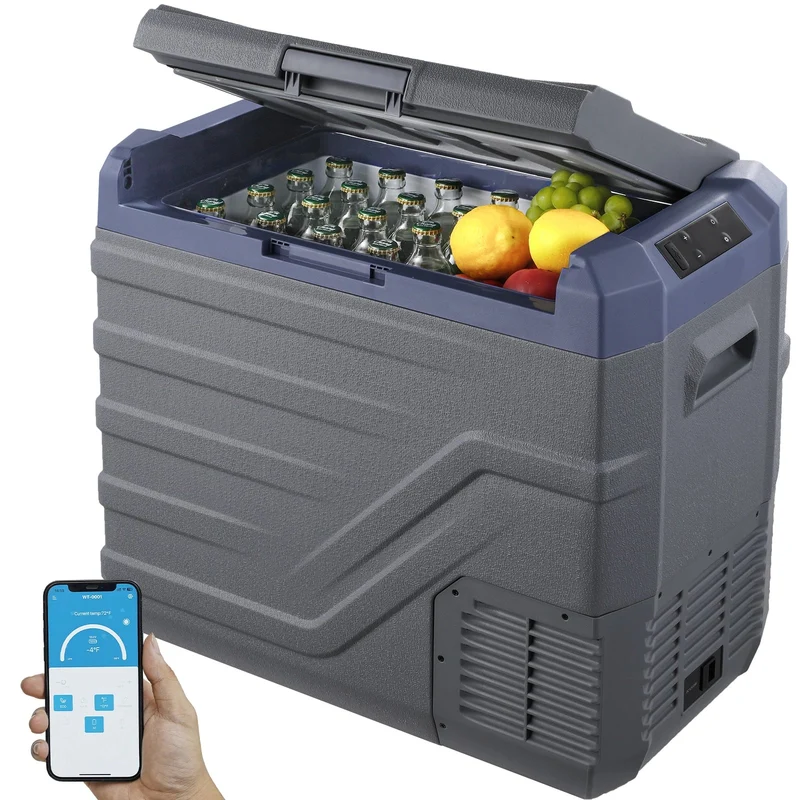 Mini koelkast - Auto Koelkast - Mini Fridge - Frigo - Draagbare Compressor Koelbox - Elektrische Vriesbox - 12/24V DC - 100-240V AC - 750W ± 15% - ≤ 45dB - 45L - 61.8 x 37.6 x 51.4 cm - Grijs