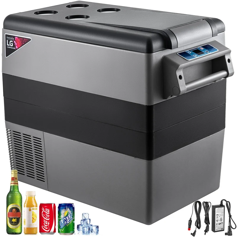 Mini koelkast - Auto Koelkast - Mini Fridge - Frigo - Draagbare Compressor Koelbox - Elektrische Vriesbox - 12/24V DC - 100-240V AC - 60W - 55L - 69.3 x 34.5 x 53.1 cm - Grijs