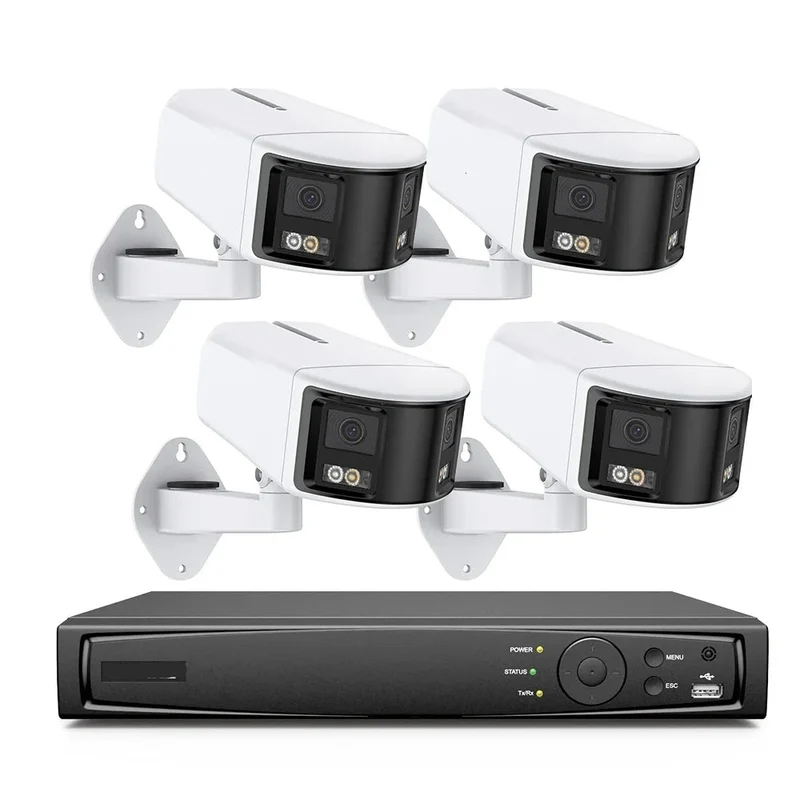 Beveiligingscamerasysteem - Camerabewaking - Beveiligingscamera - POE Camera Kit - Tweeweg Audio - 8CH NVR - 4 Camera's - Weerbestendig - Nachtzicht & Bewegingsdetectie - Binnen en Buiten - Beugel Houder - Ingebouwde HDD: 1T