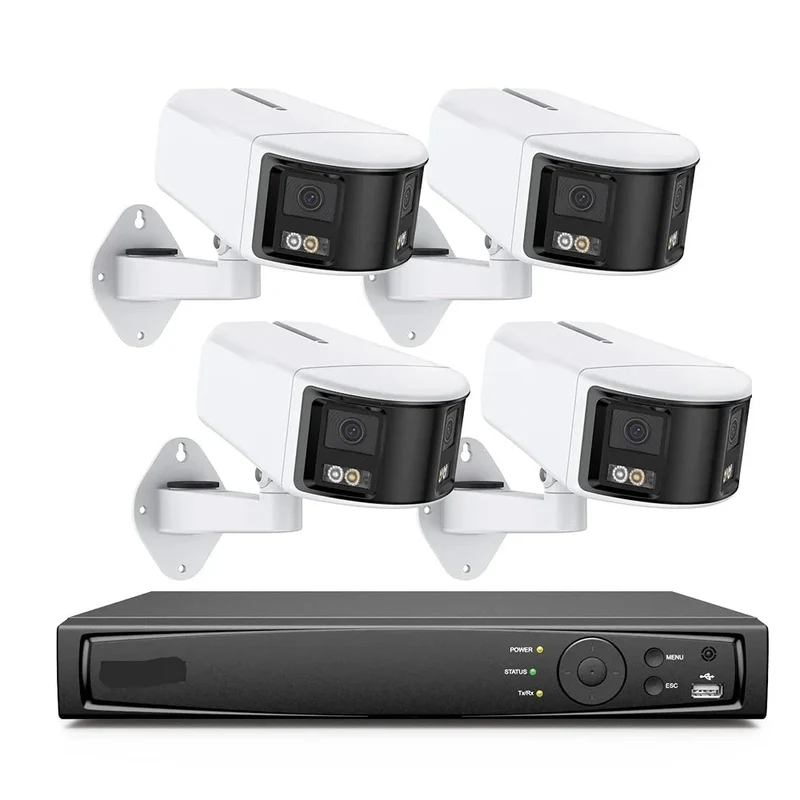 Beveiligingscamerasysteem - Camerabewaking - Beveiligingscamera - POE Camera Kit - Tweeweg Audio - 8CH NVR - 4 Camera's - Weerbestendig - Nachtzicht & Bewegingsdetectie - Binnen en Buiten - Beugel Houder - Ingebouwde HDD: Geen