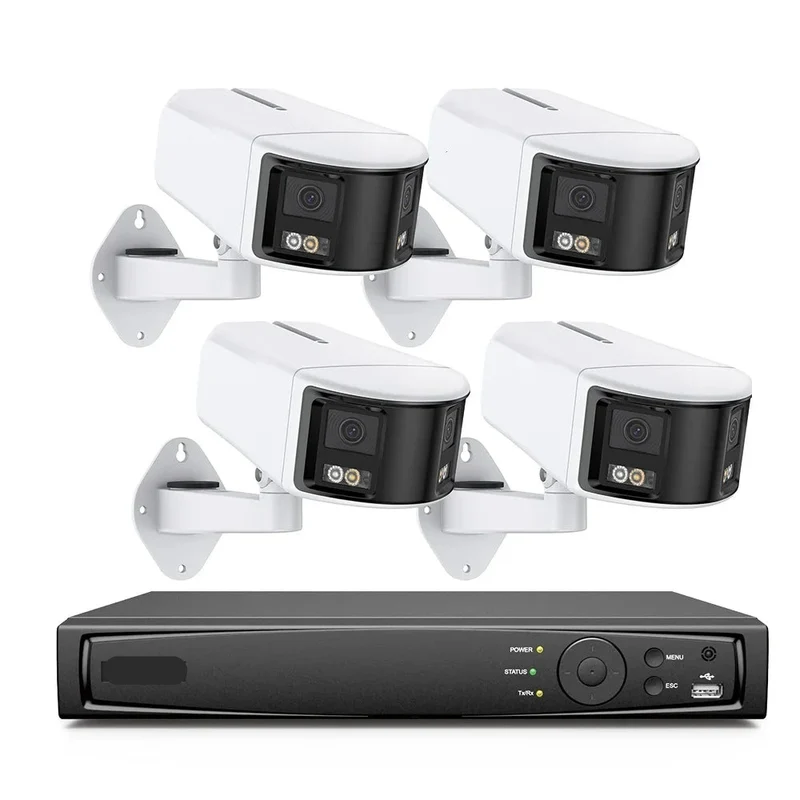 Beveiligingscamerasysteem - Camerabewaking - Beveiligingscamera - POE Camera Kit - Tweeweg Audio - 8CH NVR - 4 Camera's - Weerbestendig - Nachtzicht & Bewegingsdetectie - Binnen en Buiten - Beugel Houder - Ingebouwde HDD: 2T