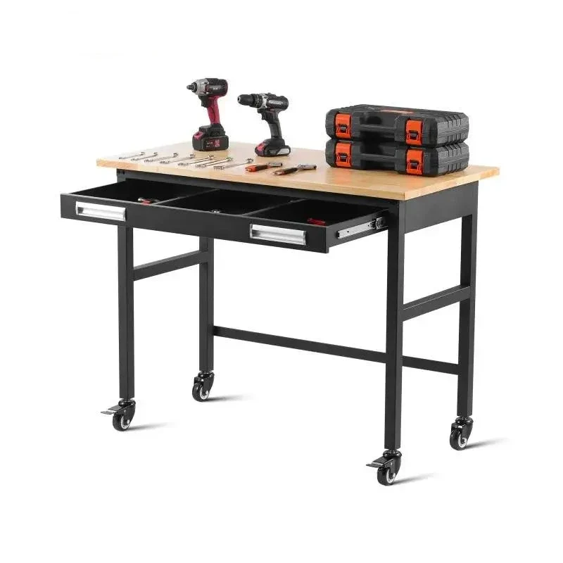 Werkbank - Industriële Werkbank - met Wielen - en Lade - 48x24inch - 1500lbs - Houten Werktafel - Verplaatsbare - Robuust Stalen Frame - Multifuntioneel - Gebruik als Werkbank - Computertafel - Hobbytafel of Eettafel