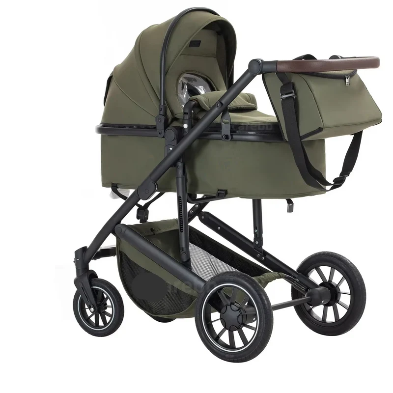 Babywagen - Kinderwagen - Buggy - Wandelwagen - 3-in-1 - met Reiswieg - en Autostoel - Opvouwbaar - Lichtgewicht - Aluminium Frame - voor Baby's - en Peuters - Groen
