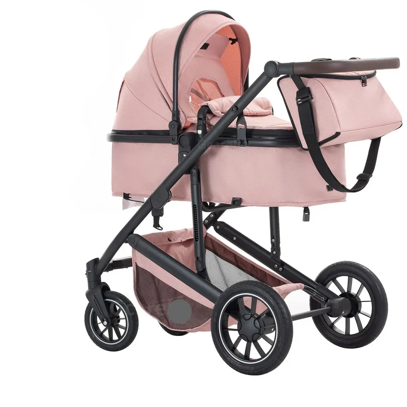 Babywagen - Kinderwagen - Buggy - Wandelwagen - 3-in-1 - met Reiswieg - en Autostoel - Opvouwbaar - Lichtgewicht - Aluminium Frame - voor Baby's - en Peuters - Roze