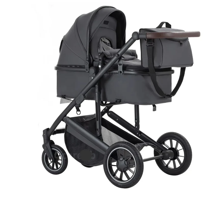 Babywagen - Kinderwagen - Buggy - Wandelwagen - 3-in-1 - met Reiswieg - en Autostoel - Opvouwbaar - Lichtgewicht - Aluminium Frame - voor Baby's - en Peuters - Donkergrijs