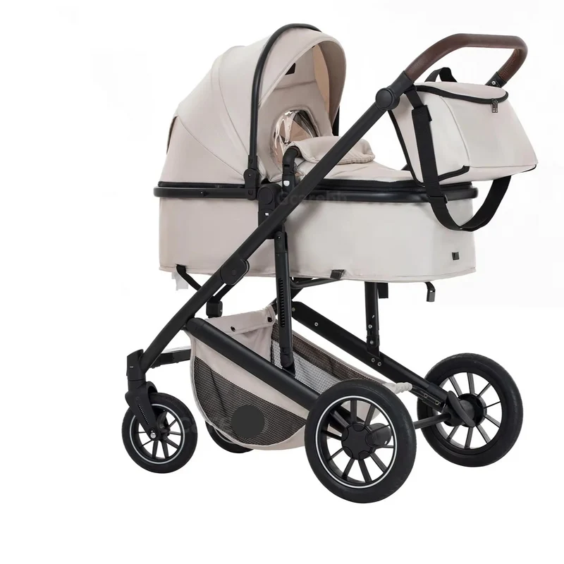 Babywagen - Kinderwagen - Buggy - Wandelwagen - 3-in-1 - met Reiswieg - en Autostoel - Opvouwbaar - Lichtgewicht - Aluminium Frame - voor Baby's - en Peuters - Beige