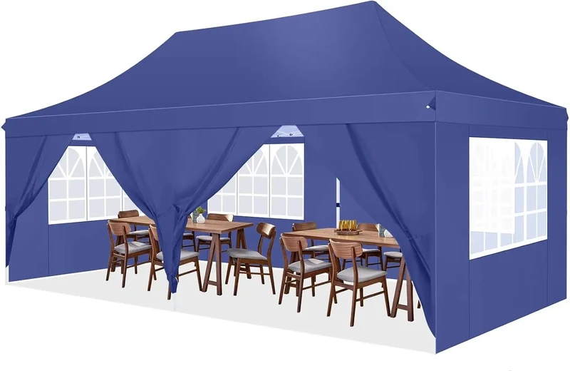 Partytent - Pop-Up Partytenten - Easy up Tent - Vouwtent - Party Tent Opvouwbaar - 3x6m - 6 Zijwanden - UV50+ Tuinpaviljoen - Waterdichte - voor Feest - Markt - BBQ of Camping - Donkerblauw