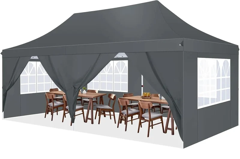 Partytent - Pop-Up Partytenten - Easy up Tent - Vouwtent - Party Tent Opvouwbaar - 3x6m - 6 Zijwanden - UV50+ Tuinpaviljoen - Waterdichte - voor Feest - Markt - BBQ of Camping - Grijs