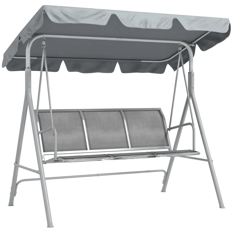 Tuinschommel - Schommelbank - Hangbank - 3 Persoons - Verstelbare Rugleuning - en Zonnescherm - 240kg Draagkracht - Ademend Textilene - Weerbestendig - Metalen Frame - Outdoor - 171x108x154 cm - voor Balkon - Tuin of Terras - Grijs