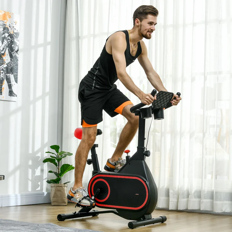 Hometrainer - Spinningfiets - Hometrainers - Indoorfietsen - Indoorfiets - Fitness Fiets - Verstelbare Weerstand - 4 kg Vliegwiel - LCD Display - Verstelbaar Zadel en Stuur - Fiets voor Cardio Training - Rood