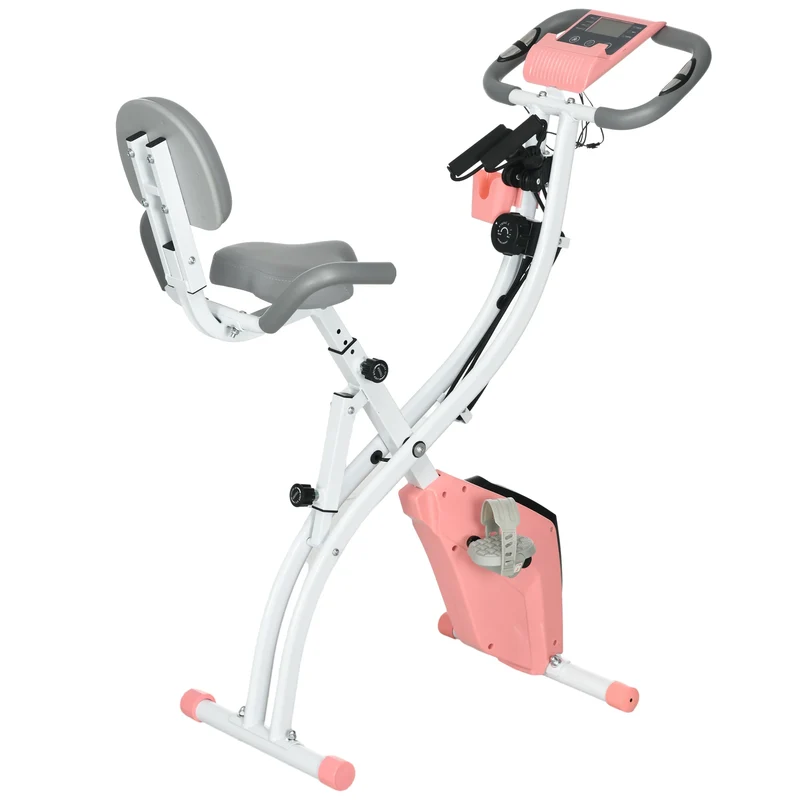 Hometrainer - Spinningfiets - Hometrainers - Indoorfietsen - Indoorfiets - 2-in-1 Fitness Fiets - 8 Niveaus - LCD Display - Opvouwbare - Verstelbaar Zadel - met Rugleuning - 120kg Draagkracht - Fiets - voor Cardio Training - Roze