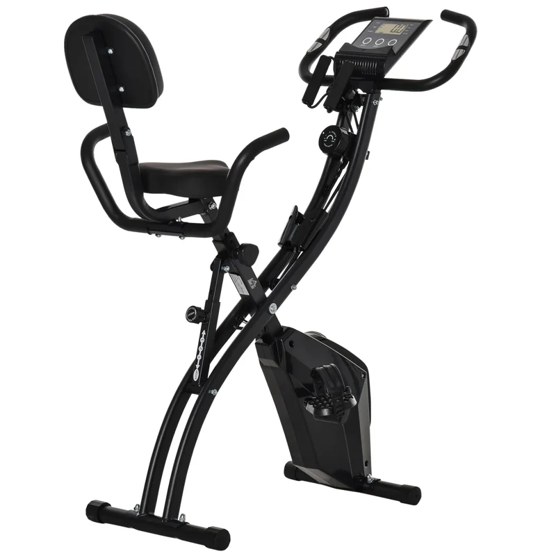Hometrainer - Spinningfiets - Hometrainers - Indoorfietsen - Indoorfiets - 2-in-1 Fitness Fiets - 8 Niveaus - LCD Display - Opvouwbare - Verstelbaar Zadel - met Rugleuning - 120kg Draagkracht - Fiets - voor Cardio Training - Zwart
