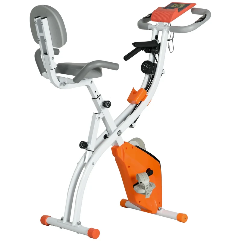 Hometrainer - Spinningfiets - Hometrainers - Indoorfietsen - Indoorfiets - 2-in-1 Fitness Fiets - 8 Niveaus - LCD Display - Opvouwbare - Verstelbaar Zadel - met Rugleuning - 120kg Draagkracht - Fiets - voor Cardio Training - Oranje
