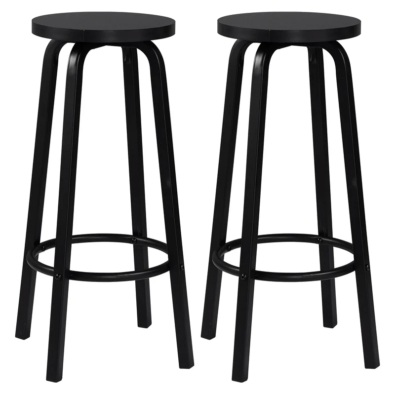 Barstoelen – Set van 2 - Barkrukken – Keukenstoelen – Barstoelen Set – Metalen Frame – MDF Zitting – Antislip Dop - Zwart