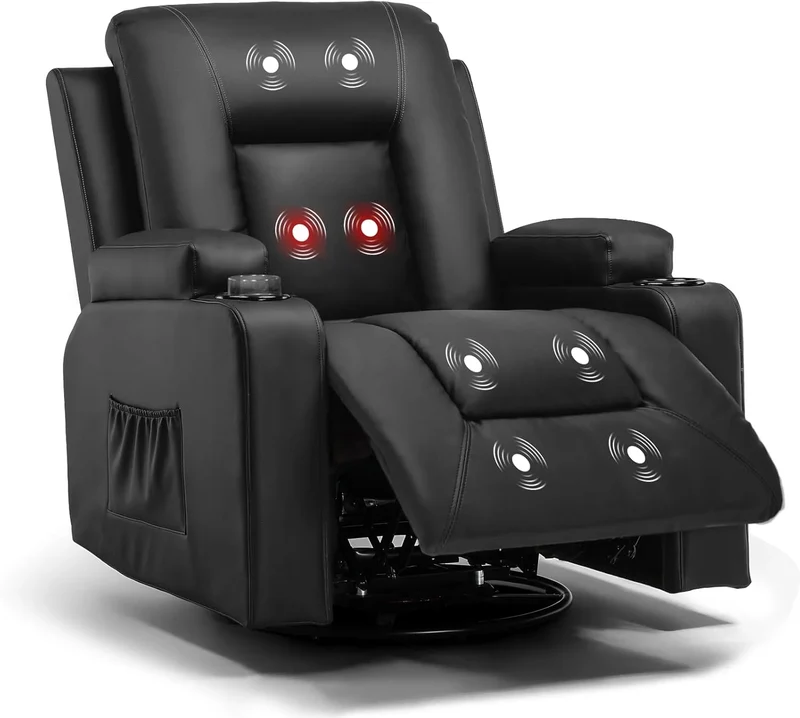 Relaxfauteuil met Ligfunctie - Fauteuil - Relaxstoel - Massagestoel - 360° Draaibaar – Relaxzetel - Dikke Rugleuning & Armleuningen – Zwart