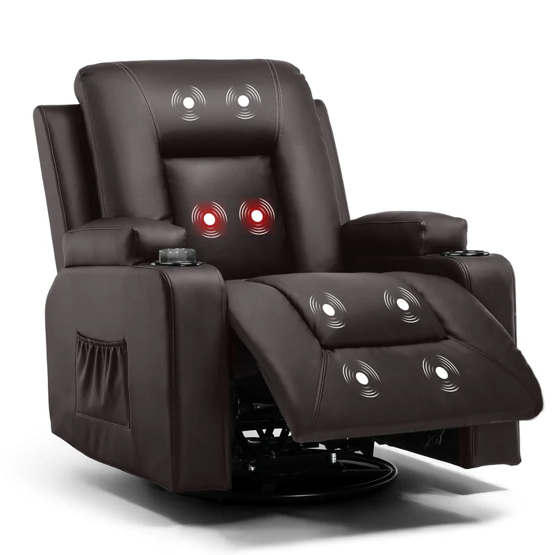 Relaxfauteuil met Ligfunctie - Fauteuil - Relaxstoel - Massagestoel - 360° Draaibaar – Relaxzetel - Dikke Rugleuning & Armleuningen – Bruin