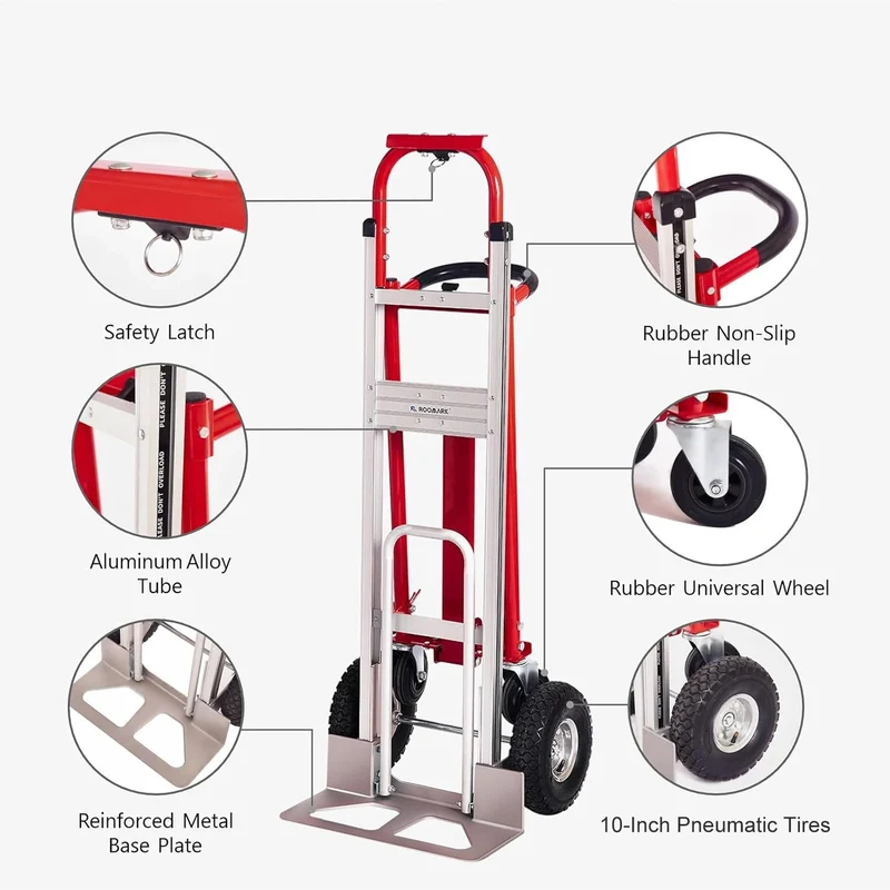 Steekwagen - Steekkar - Transportkar - Transportwagen - 3-in-1 Convertible Handtruck Dolly - 1000 lb Capaciteit - Telescopisch Frame – Non-Slip Wielen – Rood