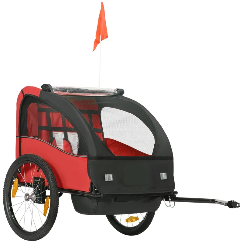 Fietskar voor Kinderen - Fietstrailer - Kinderfietskar - Fietsaanhanger - 2-Zits – 140x88x90 cm – Geschikt voor 18+ Maanden – Veilig & Comfortabel - Kids trailer voor twee personen - Rood