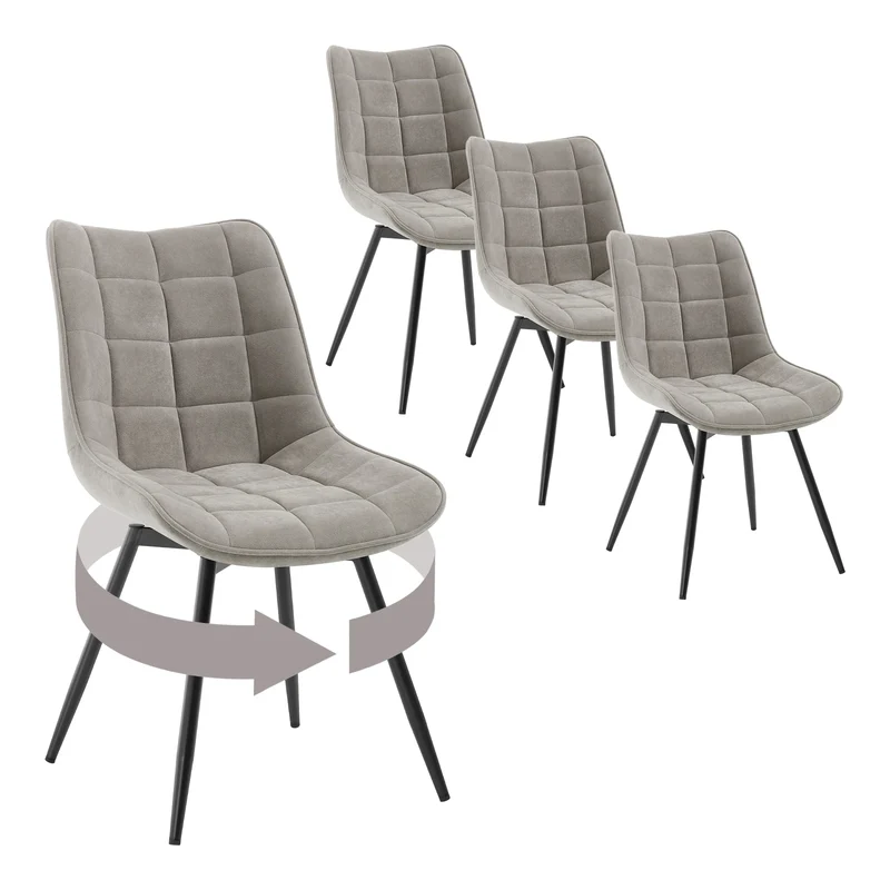 Velvet Eetkamerstoelen - Eetstoel - Stoelen - Kuipstoelen - Eetkamerstoel - Set van 4 - 360° Draaibaar – Ergonomisch & Gestoffeerd – Lichtgrijs