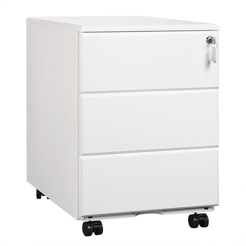 Mobiele Archiefkast - Metalen Kast - Kantoorkast - Opbergkasten - 3 Lades – Lockable & Verstelbare Hangmappen – Wit