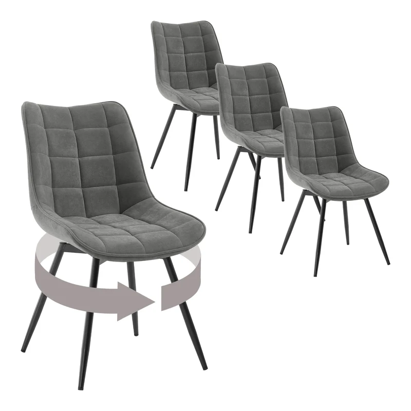 Velvet Eetkamerstoelen - Eetstoel - Stoelen - Kuipstoelen - Eetkamerstoel - Set van 4 - 360° Draaibaar – Ergonomisch & Gestoffeerd – Donkergrijs