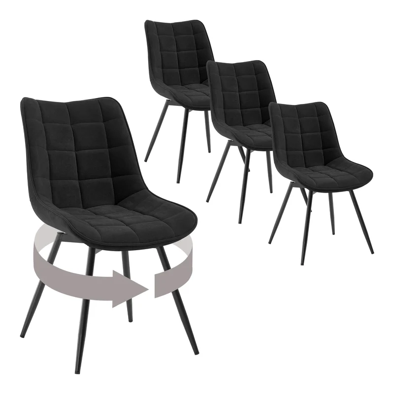 Velvet Eetkamerstoelen - Retstoel - Stoelen - Kuipstoelen - Eetkamerstoel - Set van 4 - 360° Draaibaar – Ergonomisch & Gestoffeerd – Zwart