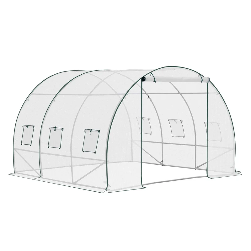 Kweekkas - Tuinkas - Walk-in Foliekas - Tuinkassen - Kas - Tomatenhuis - 300x300x200cm – Winterbestendige - Met Deur & 6 Ramen – Polytunnel voor Tomaten, Bloemen & Planten - Wit